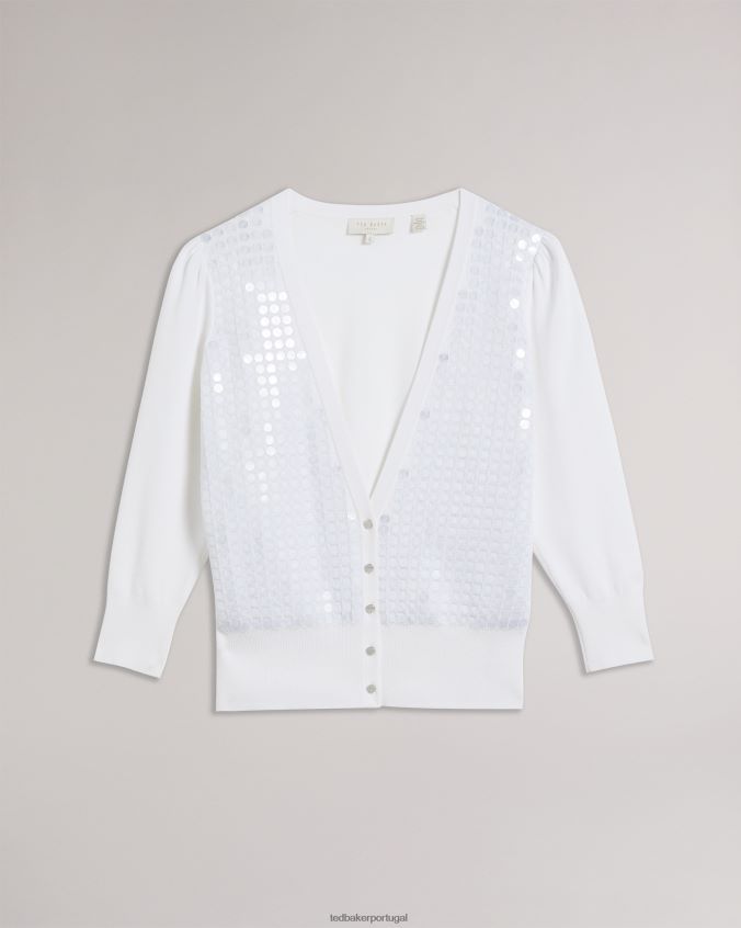 roupas Ted Baker Cardigan de malha com detalhes de lantejoulas Baliner branco mulheres 8X6HDF156