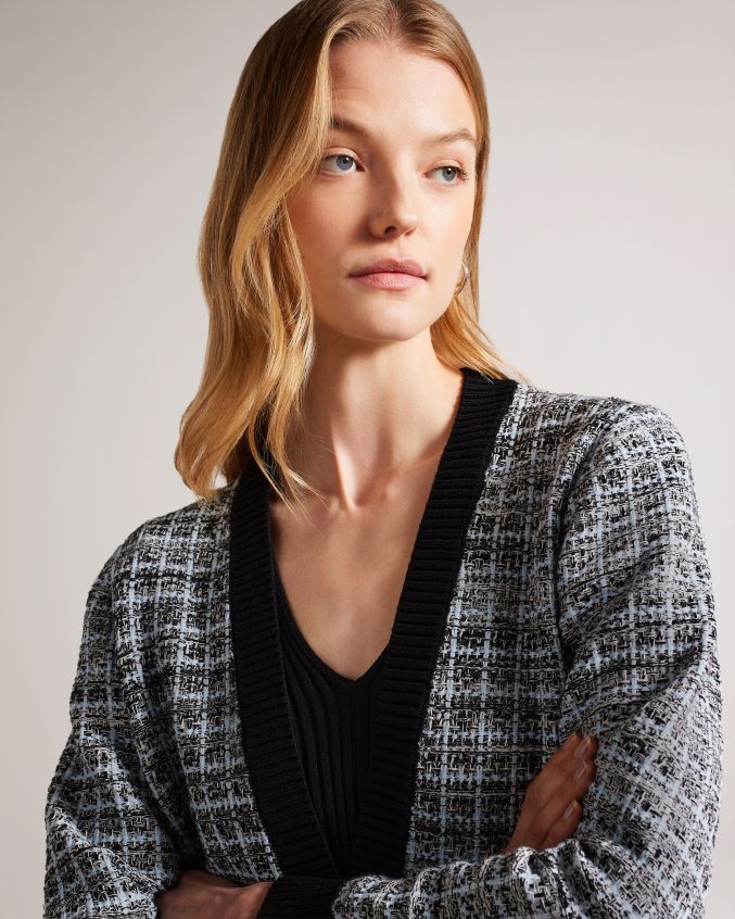 roupas Ted Baker cardigã carmein check easy fit marfim mulheres 8X6HDF448