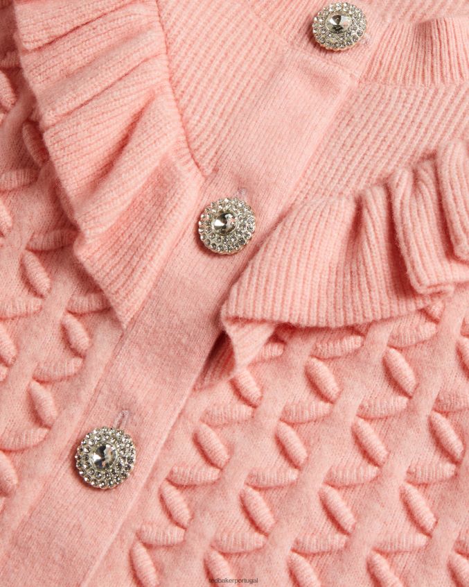 roupas Ted Baker cardigã haniha com gola redonda e detalhe de babados rosa mulheres 8X6HDF280