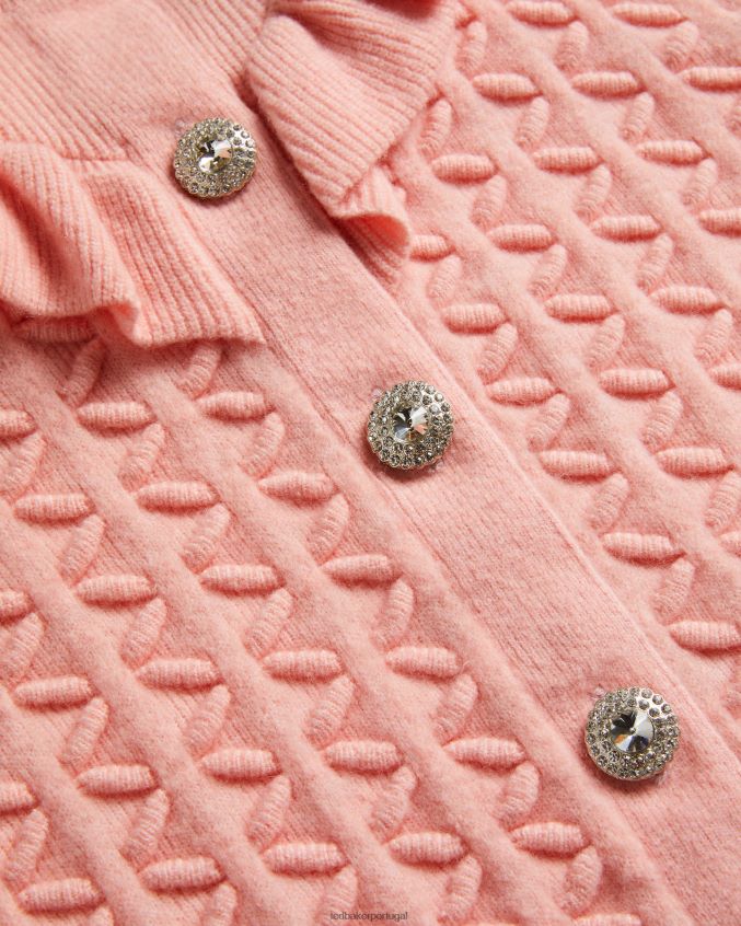 roupas Ted Baker cardigã haniha com gola redonda e detalhe de babados rosa mulheres 8X6HDF280