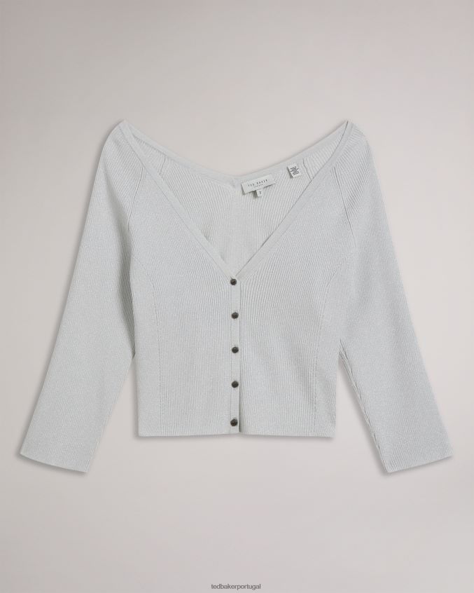 roupas Ted Baker loeesa cardigan cropped metalizado branco mulheres 8X6HDF390