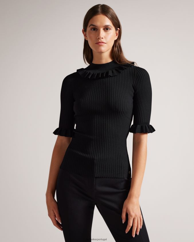 roupas Ted Baker Top justo katella com detalhe de babado na gola preto mulheres 8X6HDF393