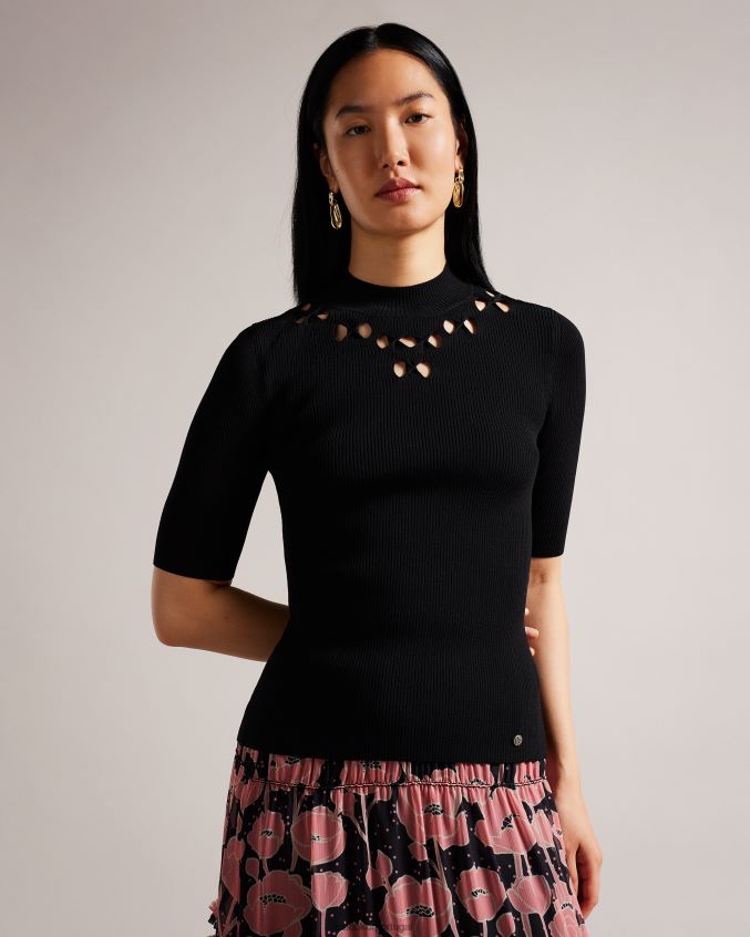 roupas Ted Baker blusa justa em malha canelada emiiaa preto mulheres 8X6HDF410
