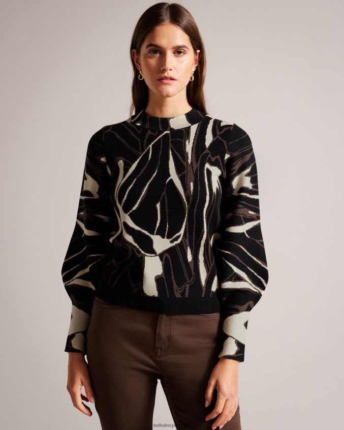 roupas Ted Baker jumper abstrato marelia com manga bufante preto mulheres 8X6HDF89