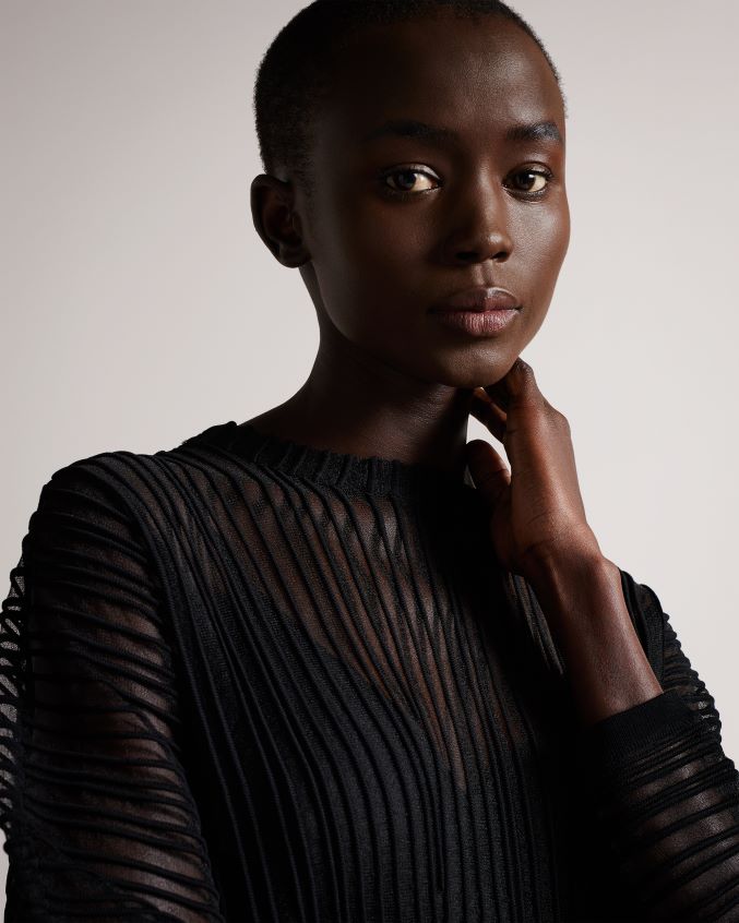 roupas Ted Baker nellay suéter de tricô listrado transparente preto mulheres 8X6HDF357