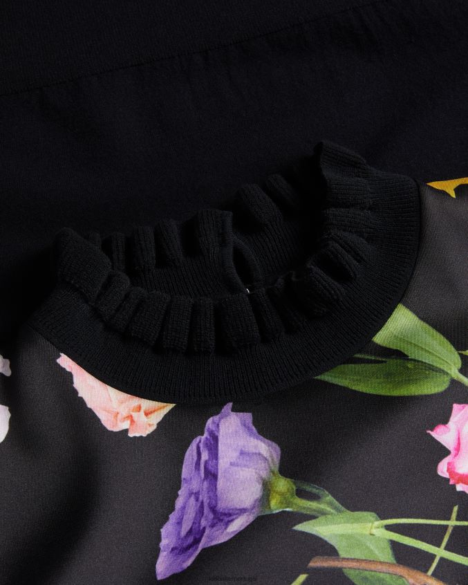 roupas Ted Baker suéter de gola canelada frontal em tecido daneaa preto mulheres 8X6HDF146