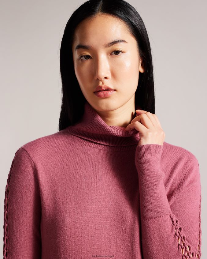 roupas Ted Baker suéter maevia com gola redonda e inserção de ponto roxo profundo mulheres 8X6HDF120