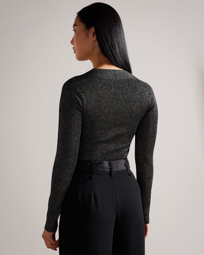 roupas Ted Baker blusa de malha cruzada eloisy slim fit preto mulheres 8X6HDF95
