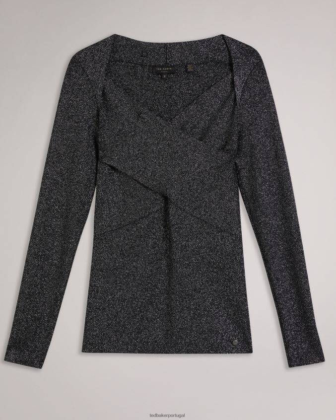 roupas Ted Baker blusa de malha cruzada eloisy slim fit preto mulheres 8X6HDF95