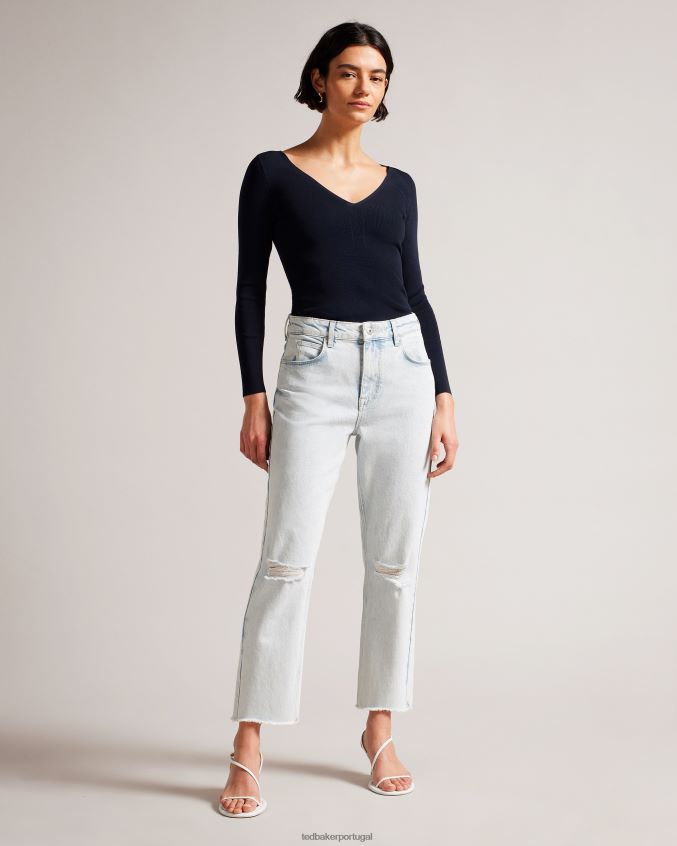 roupas Ted Baker blusa de malha slim fit cileste com decote em V azul escuro mulheres 8X6HDF404