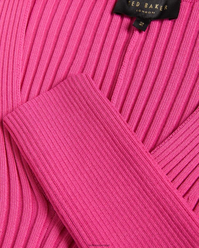 roupas Ted Baker top de malha canelada ivery com ombros bufantes Rosa escuro mulheres 8X6HDF118
