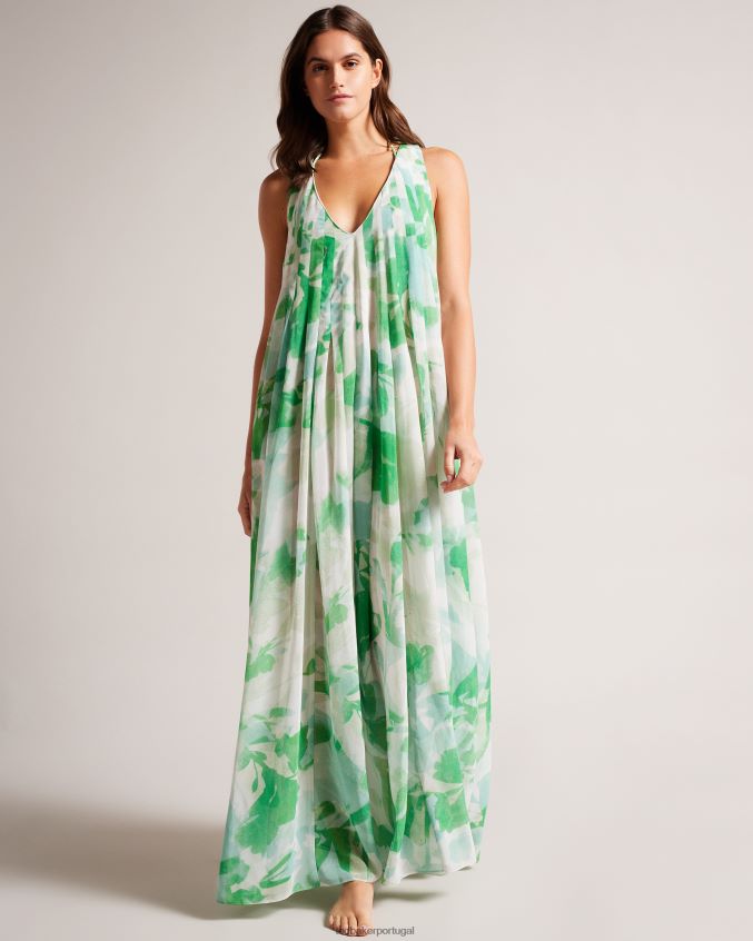roupas Ted Baker milasan estampa abstrata maxi saída de praia verde mulheres 8X6HDF27