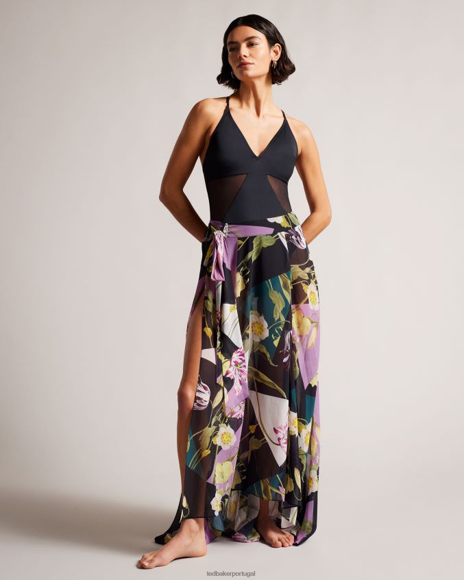 roupas Ted Baker saia maxi floral legen preto mulheres 8X6HDF216