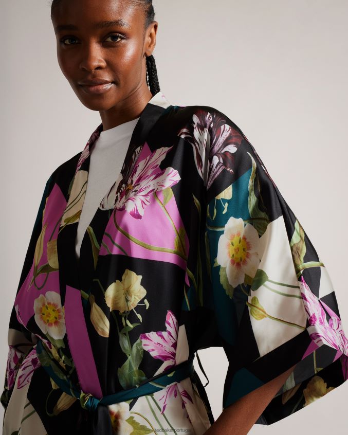 roupas Ted Baker quimono com estampa botânica wenddi preto mulheres 8X6HDF986