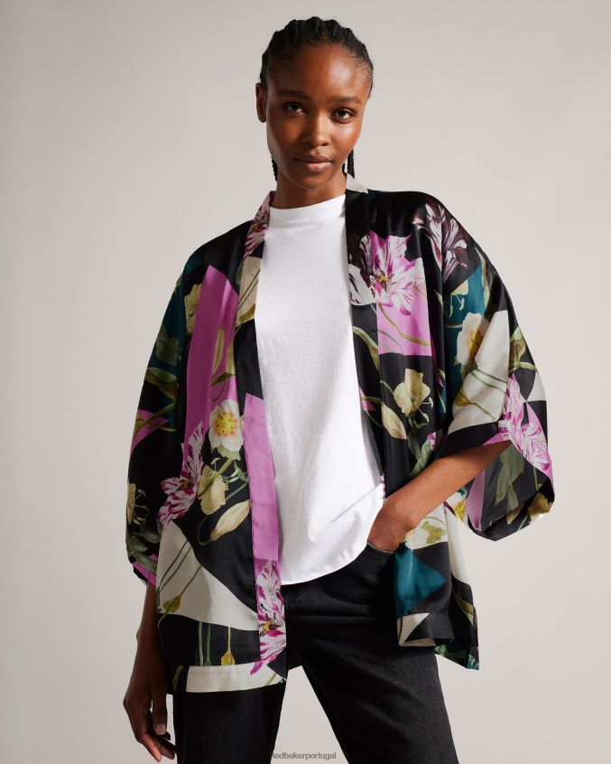 roupas Ted Baker quimono com estampa botânica wenddi preto mulheres 8X6HDF986