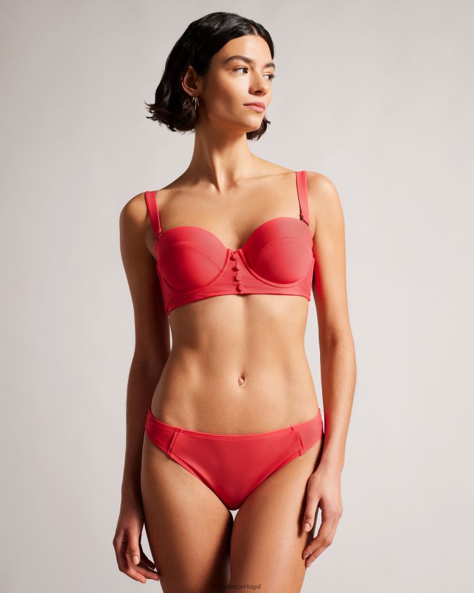 roupas Ted Baker top de biquíni balconette santine com detalhes de botões coral mulheres 8X6HDF361