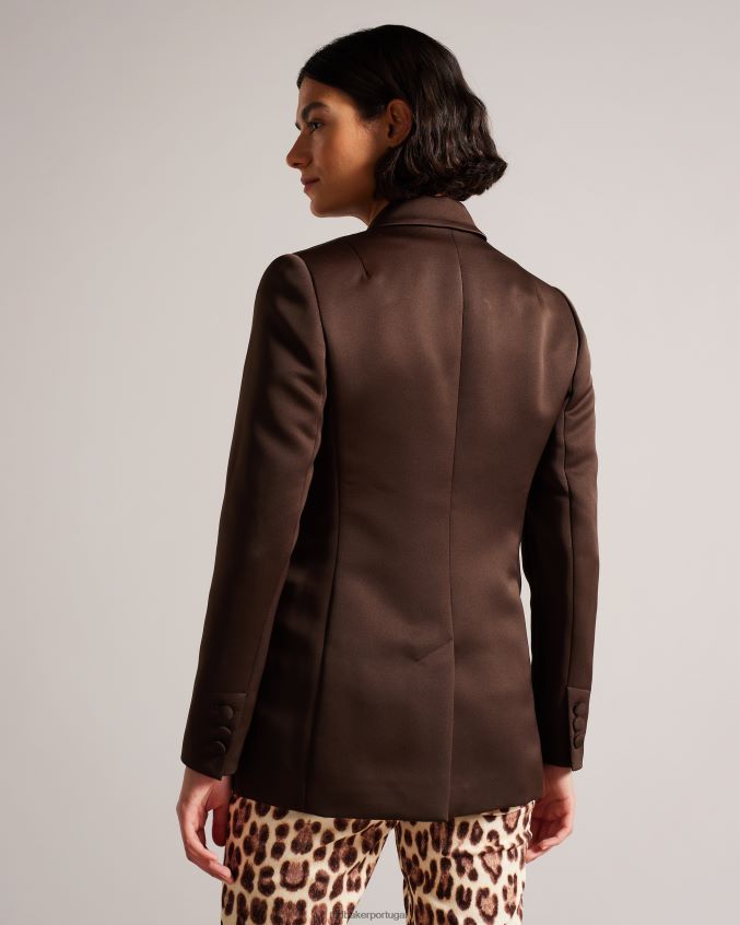 roupas Ted Baker Blazer boyfriend de cetim com trespassado duplo serafim marrom escuro mulheres 8X6HDF108