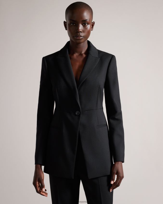 roupas Ted Baker blazer de peito único fritta longline preto mulheres 8X6HDF224