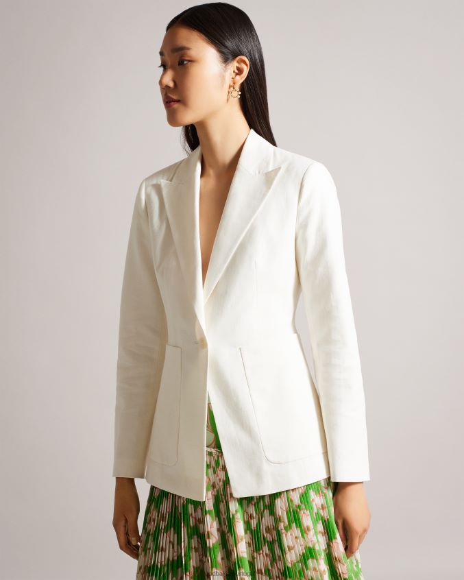 roupas Ted Baker blazer llilla com peito único de algodão e linho branco mulheres 8X6HDF383