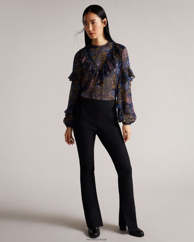 roupas Ted Baker top jovena com babado cascata estampado marinha mulheres 8X6HDF558