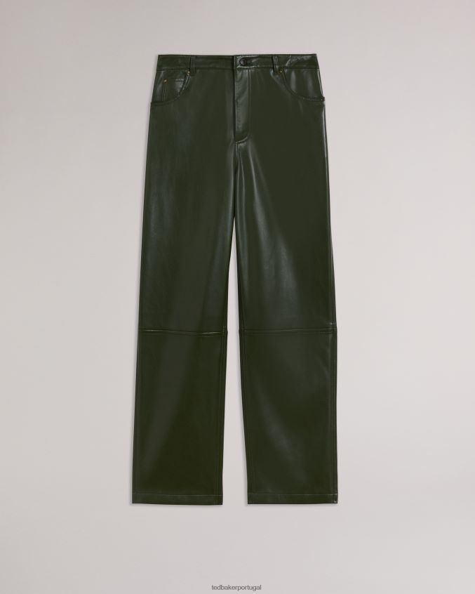 roupas Ted Baker calça xadrez de couro sintético com perna reta cáqui mulheres 8X6HDF44