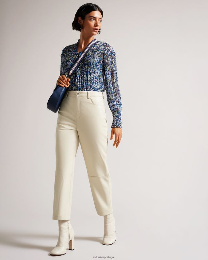 roupas Ted Baker calça xadrez de couro sintético com perna reta natural mulheres 8X6HDF119
