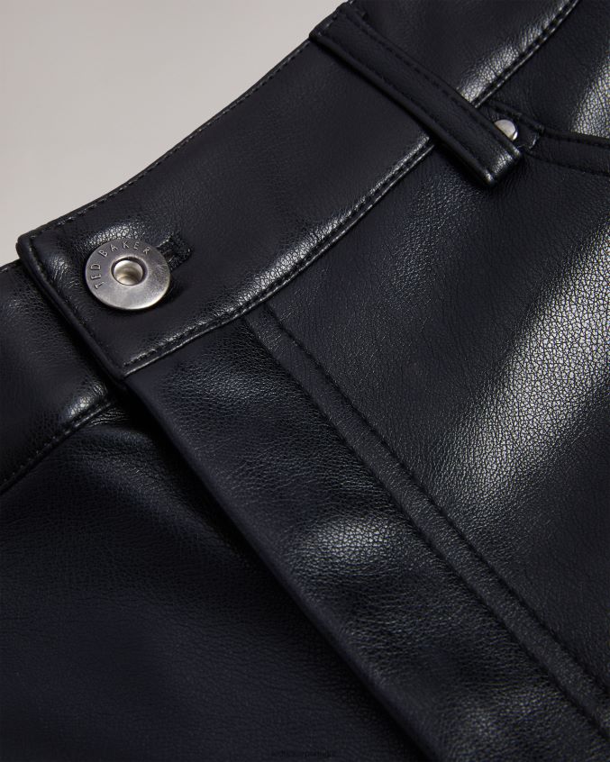 roupas Ted Baker calça xadrez de couro sintético com perna reta preto mulheres 8X6HDF85