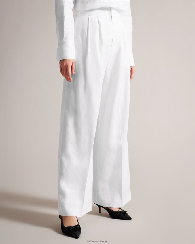 roupas Ted Baker calças largas de linho sob medida lucihh branco mulheres 8X6HDF470