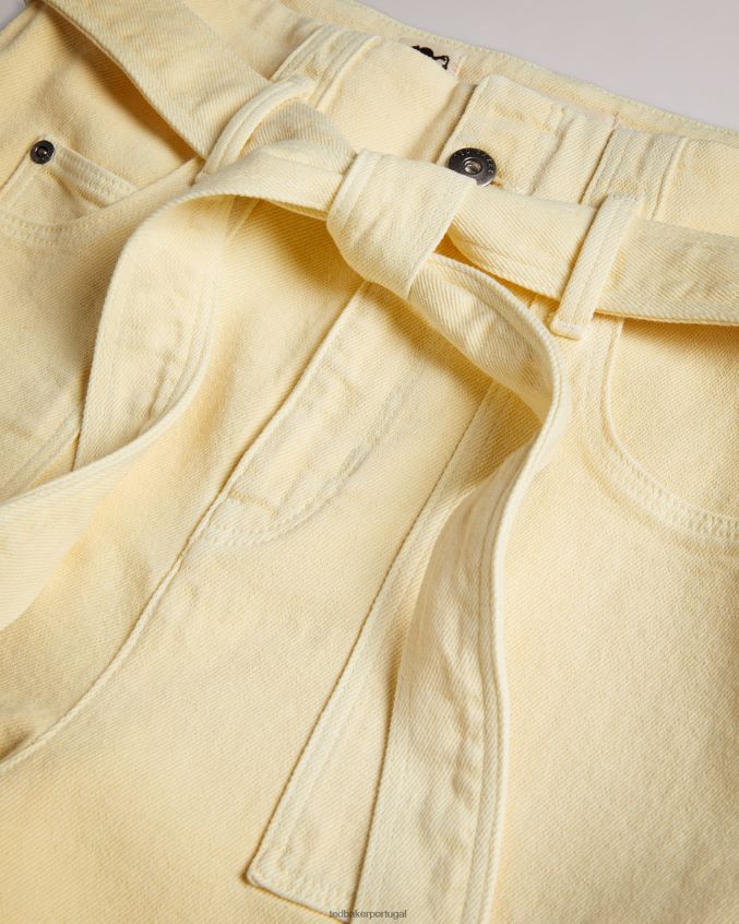 roupas Ted Baker Shorts jeans cintura alta com amarração automática danikii luz amarela mulheres 8X6HDF382