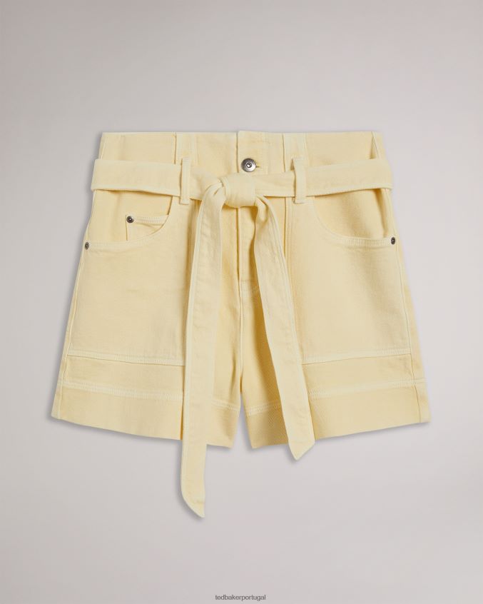 roupas Ted Baker Shorts jeans cintura alta com amarração automática danikii luz amarela mulheres 8X6HDF382