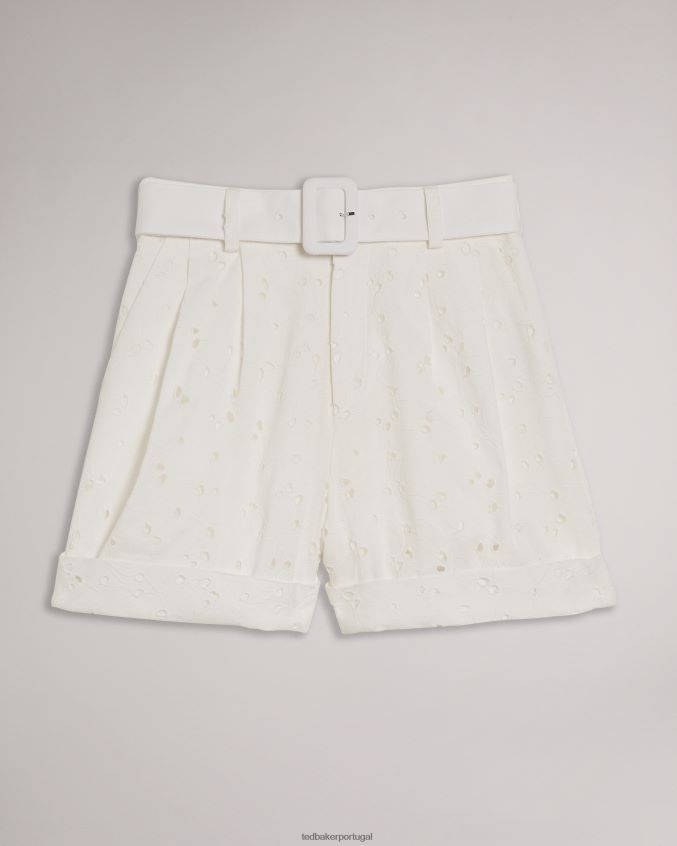 roupas Ted Baker shorts de alfaiataria suzet com cinto branco mulheres 8X6HDF566