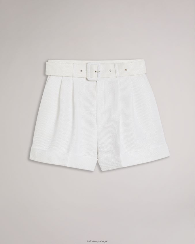 roupas Ted Baker shorts de alfaiataria tirsa com cinto largo branco mulheres 8X6HDF483