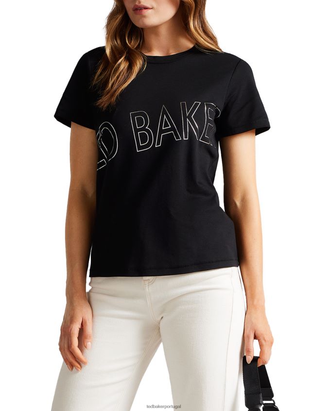roupas Ted Baker camiseta de algodão foil da marca malom preto mulheres 8X6HDF494