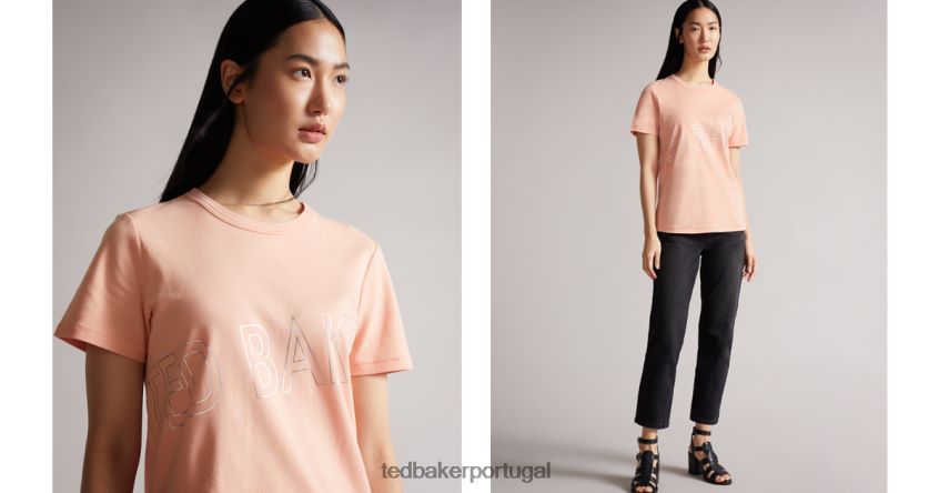 roupas Ted Baker camiseta de algodão foil da marca malom rosa escuro mulheres 8X6HDF551