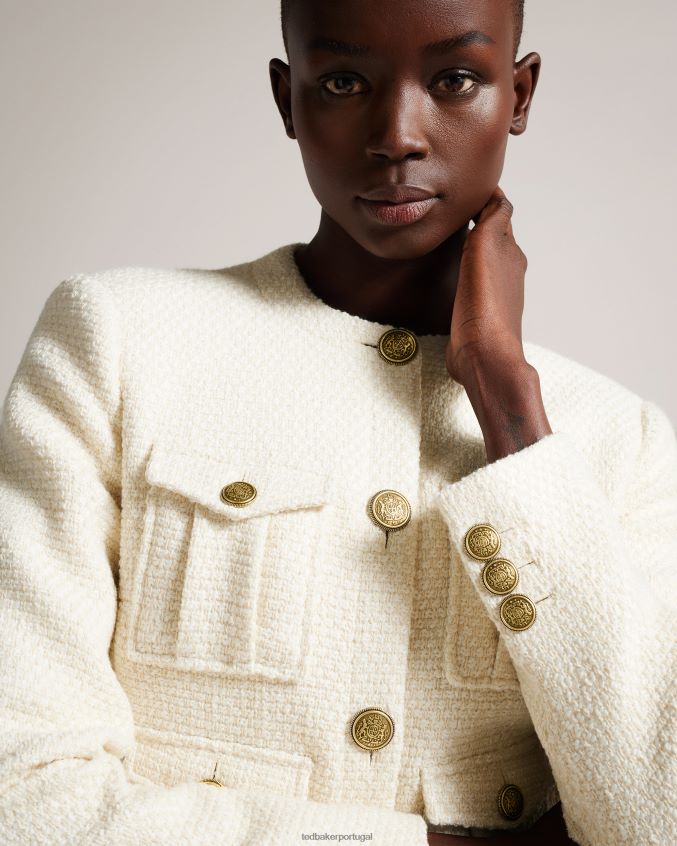 roupas Ted Baker botão boucle cortado cremla através da jaqueta natural mulheres 8X6HDF126
