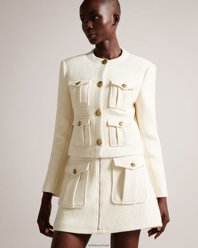 roupas Ted Baker botão boucle cortado cremla através da jaqueta natural mulheres 8X6HDF126