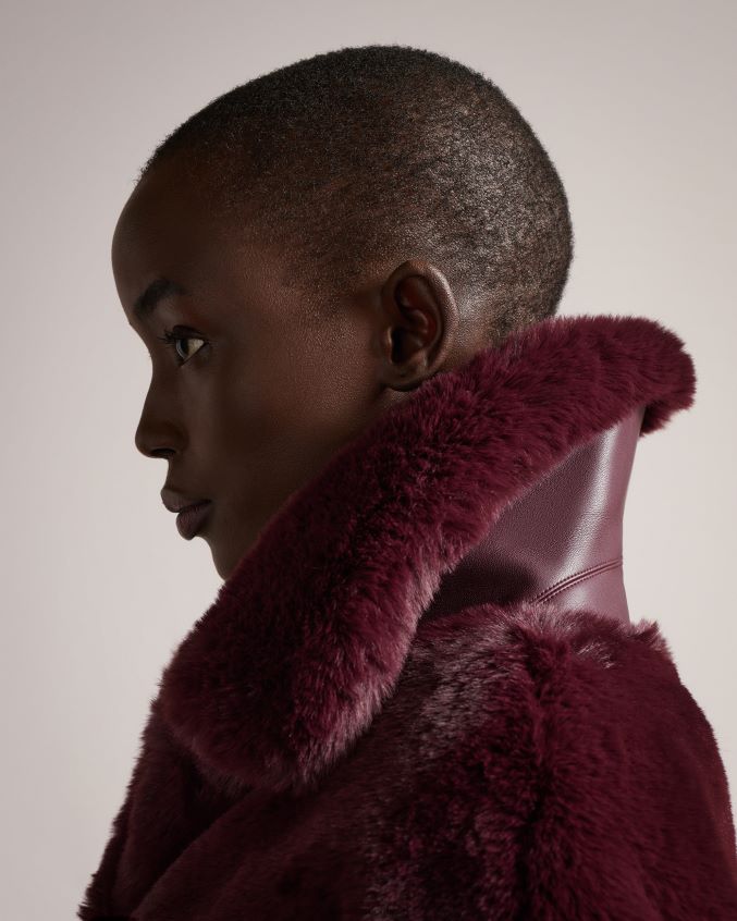 roupas Ted Baker casaco de pele sintética liliam na altura do quadril roxo profundo mulheres 8X6HDF454