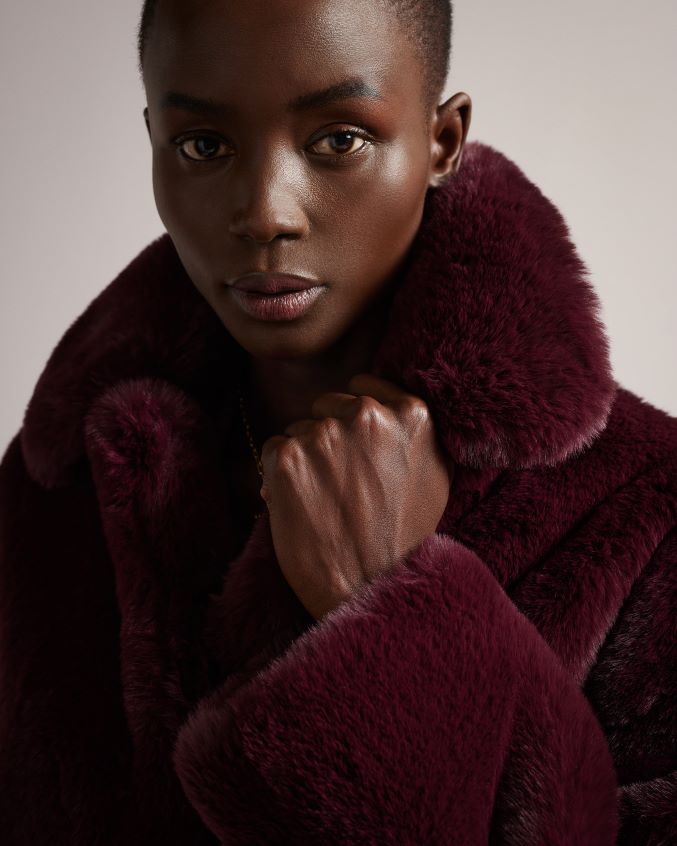 roupas Ted Baker casaco de pele sintética liliam na altura do quadril roxo profundo mulheres 8X6HDF454