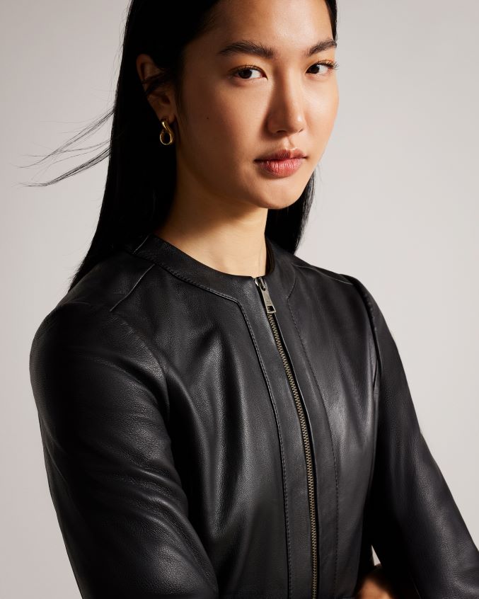 roupas Ted Baker jaqueta de couro com painéis clarya preto mulheres 8X6HDF204