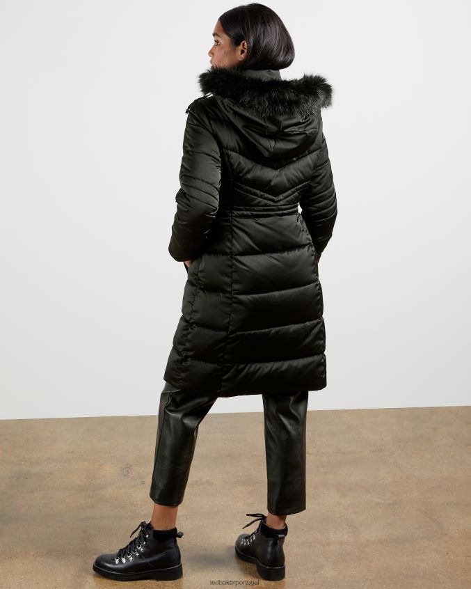 roupas Ted Baker samira casaco longo acolchoado com cinto preto mulheres 8X6HDF658