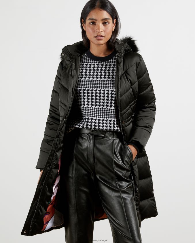 roupas Ted Baker samira casaco longo acolchoado com cinto preto mulheres 8X6HDF658