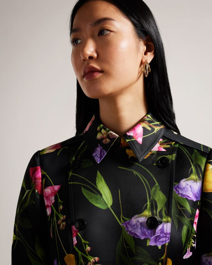 roupas Ted Baker trench coat duplo floral moiraa preto mulheres 8X6HDF358