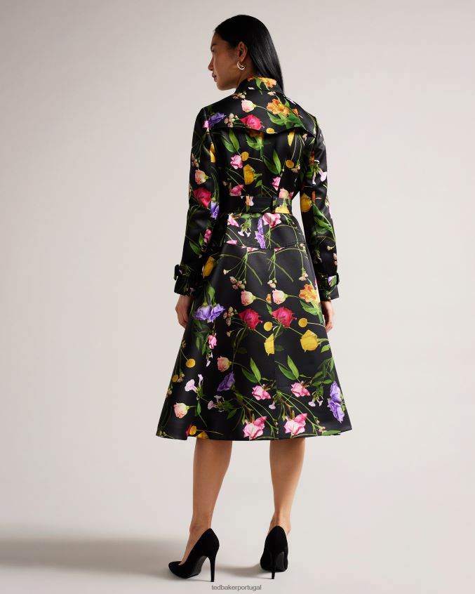 roupas Ted Baker trench coat duplo floral moiraa preto mulheres 8X6HDF358