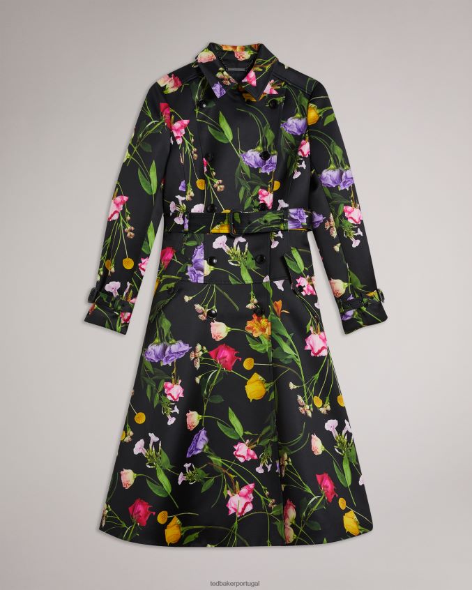 roupas Ted Baker trench coat duplo floral moiraa preto mulheres 8X6HDF358
