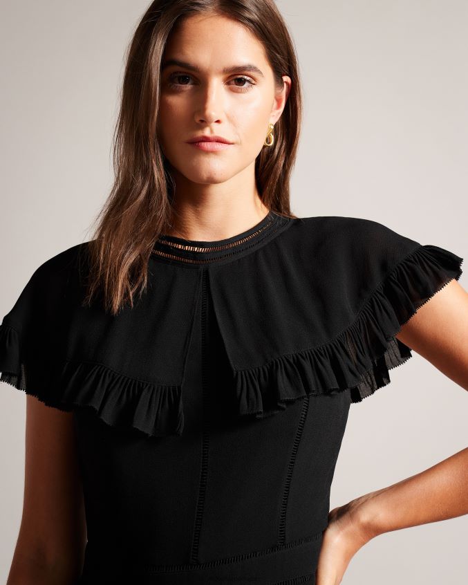 roupas Ted Baker Macacão capa oliva com detalhe de renda em escada preto mulheres 8X6HDF57