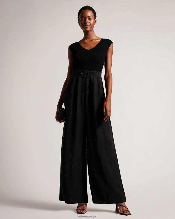 roupas Ted Baker Macacão tabbiaa com corpete de malha e perna larga preto mulheres 8X6HDF32