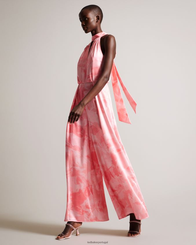 roupas Ted Baker Macacão tinslee com decote halter e perna larga coral mulheres 8X6HDF180