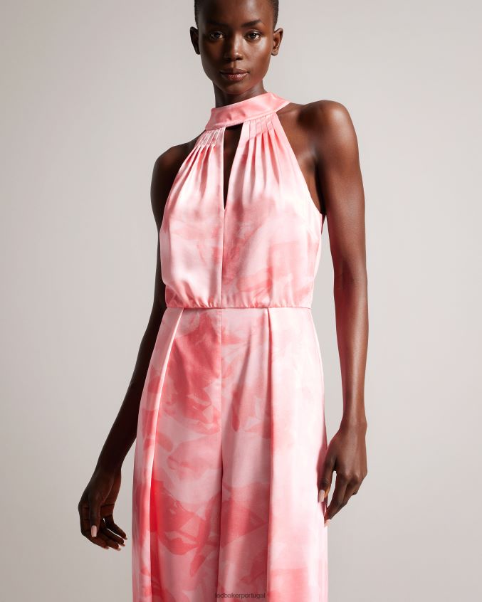 roupas Ted Baker Macacão tinslee com decote halter e perna larga coral mulheres 8X6HDF180