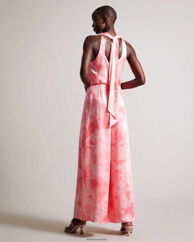 roupas Ted Baker Macacão tinslee com decote halter e perna larga coral mulheres 8X6HDF180