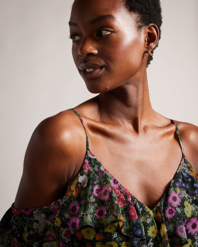 roupas Ted Baker Priyahh macacão com babados nos ombros preto mulheres 8X6HDF227